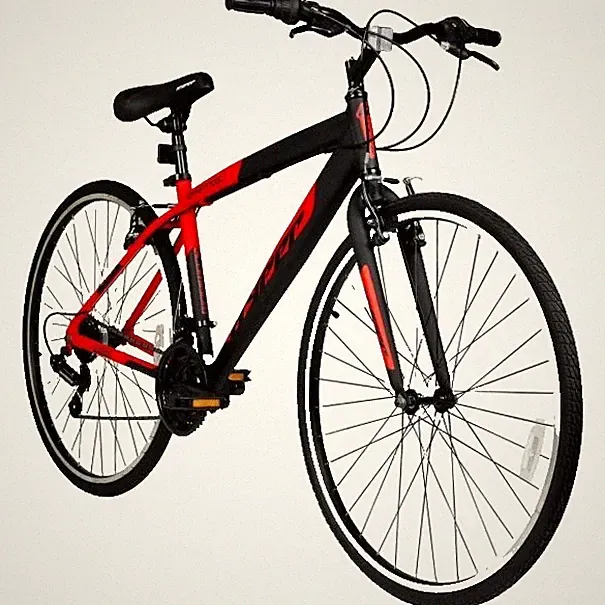 700c Hyper Bicycle Spin Fit Hybrid Bike, Adults Ages 14+ Years, Black and Red.