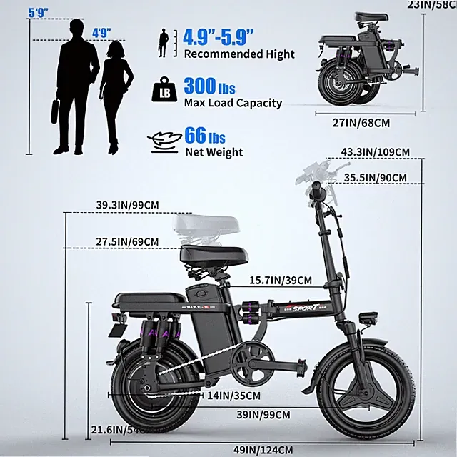 ASKGO 14"Folding Electric Bike for Adults, 500W Peak Motor Ebike, 40 Miles Long