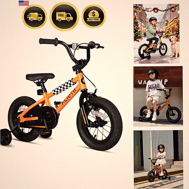 BMX Style 12 14 16 Inch Kids Bike Training Wheels 20'' Bicycle with Kickstand...