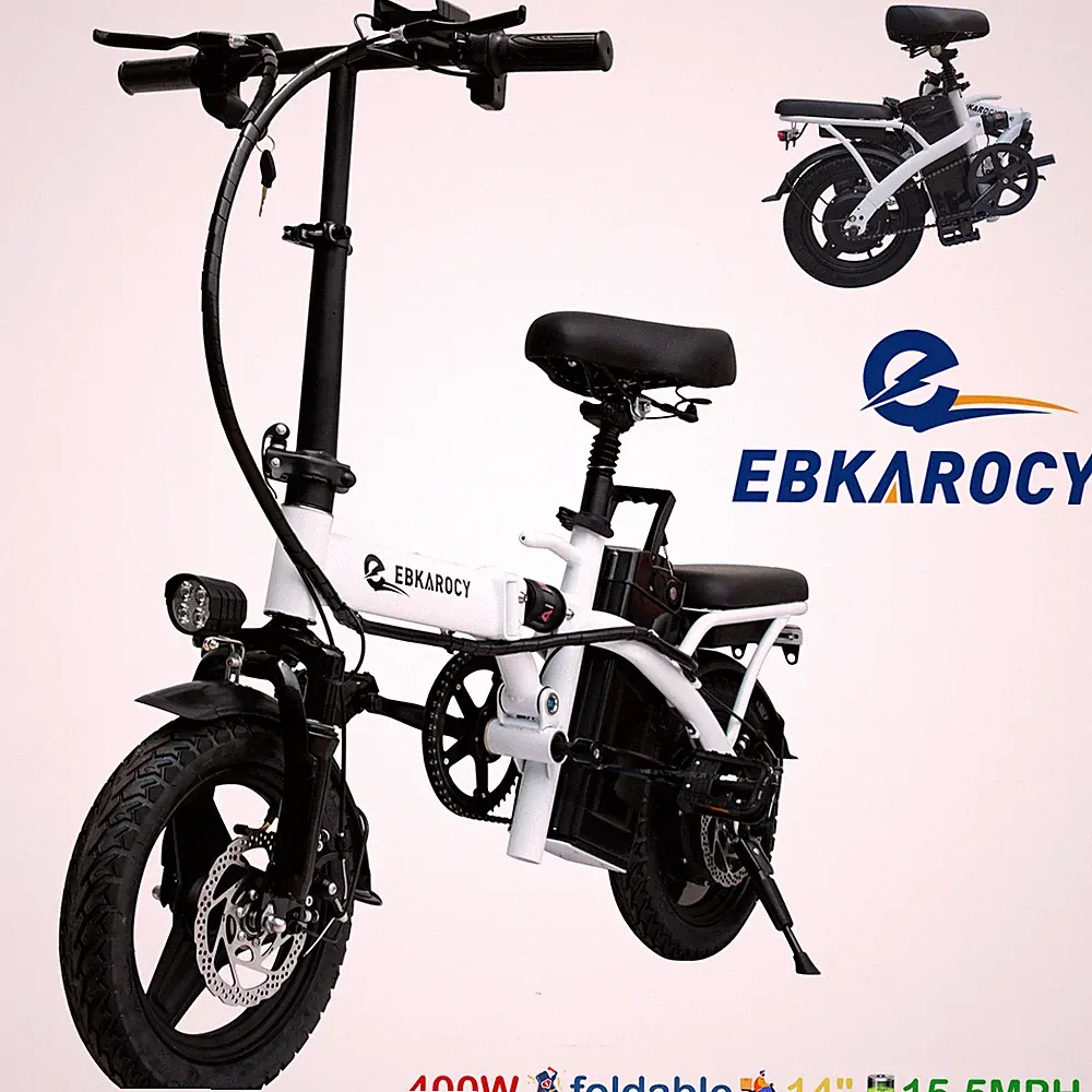EBKAROCY Folding Electric Bike 14" 400W 48V City Bicycle E-Bike White Gray Black