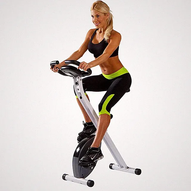 Marcy Foldable Upright Exercise Bike | NS-652 Stationary Compact White Bicycle