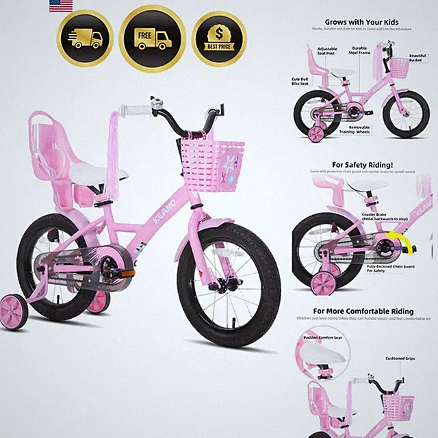 Zinnia 14 16 20 Inch Kids Bike for Girls Ages 3-10 , Girls' Bikes with Traini...